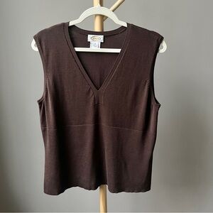 Vintage Sweater Tank Women's XL Silk Blend Chocolate‎ Brown Fitted Stretch Knit